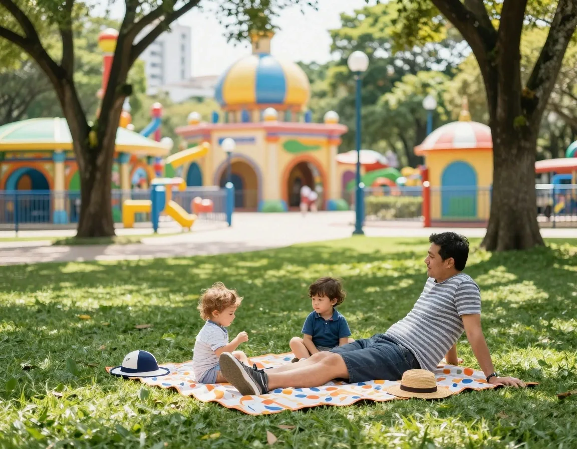 Zona de sombra para descanso y siesta corta en parque acuático
