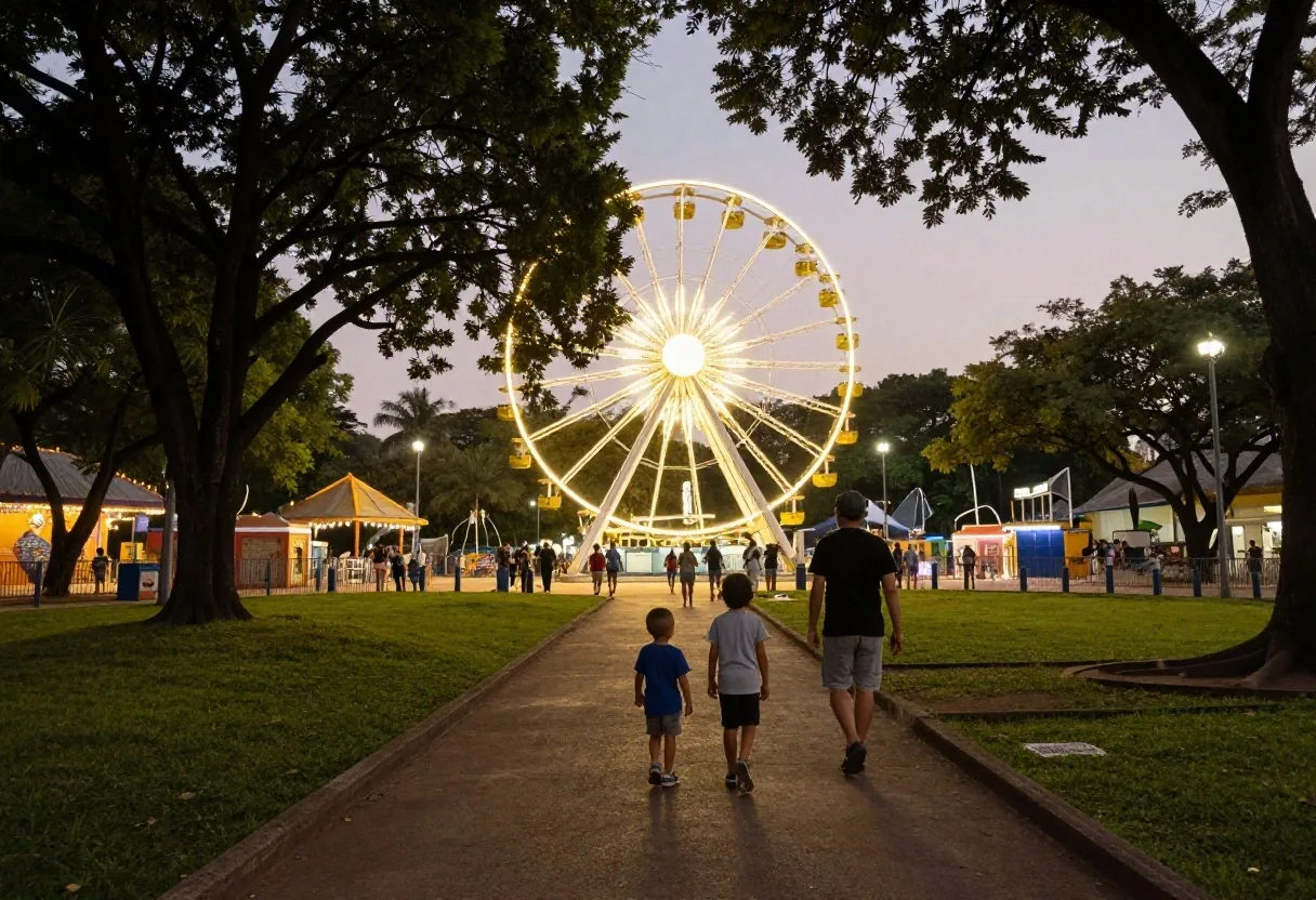 Familia caminando hacia los parques de São Paulo