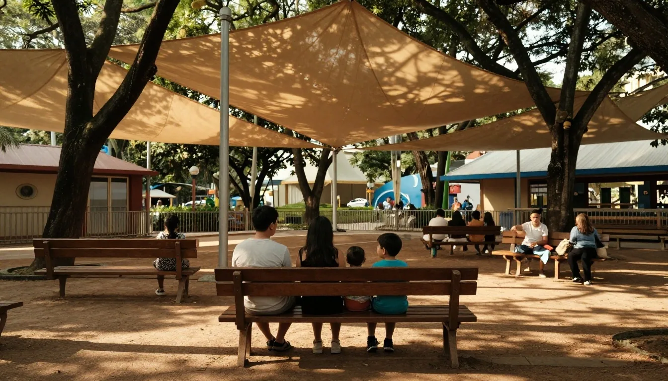 Plaza paulista con familias paseando a la tarde
