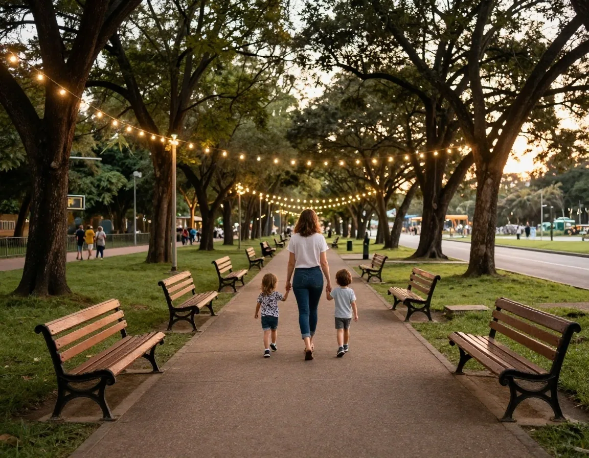 Familia consultando el mapa del parque