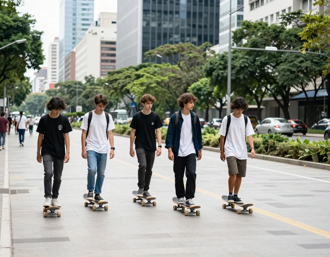 Adolescentes paseando por la Avenida Paulista un domingo